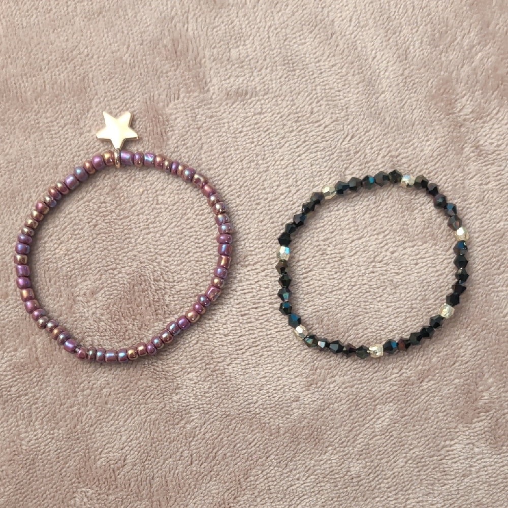 Star Charm Purple and Black Beaded Bracelets